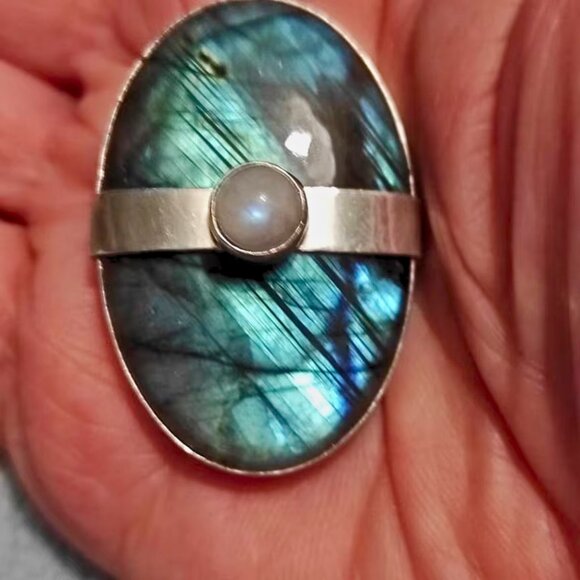100% ARTISAN Natural Labradorite Moonstone Pendant Sterling Necklace - Picture 4 of 5